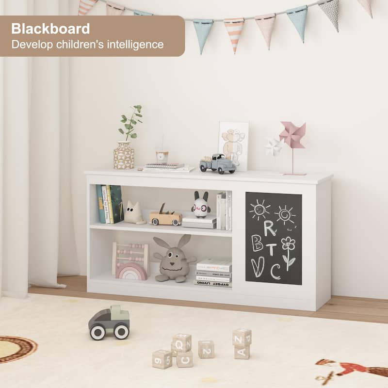 3-in-1 Kids Bookshelf and Toy Storage Cabinet with Chalkboard - Modern White Organizer for Playroom