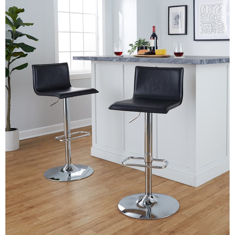 Porch & Den Mara Upholstered Adjustable Bar Stool with Rounded Rectangle Footrest (Set of 2)