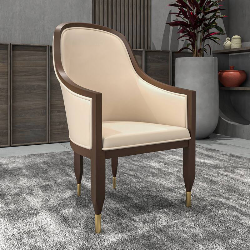 Belle Upholstered Leather Dining Chair Rubberwood Legs with Gold Caps Set of 2
