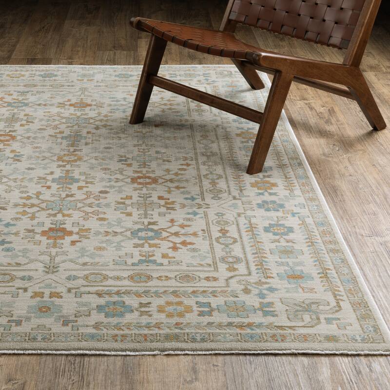 Meadow Global Traditional Area Rug - 9' 10" x 12' 10" - Ivory/ Teal - Rectangle