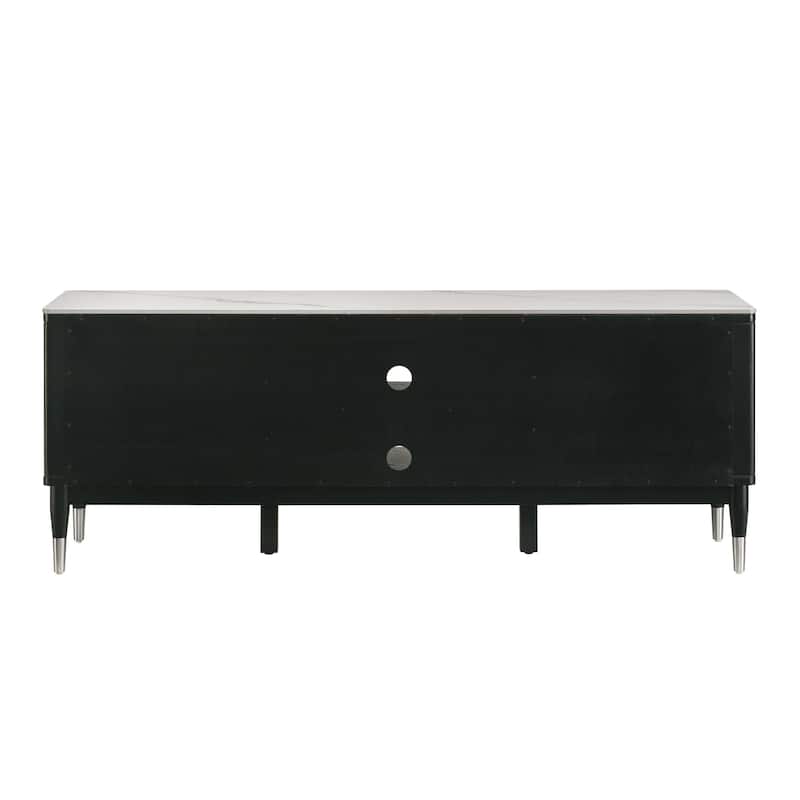 Furniture of America Kalor Modern 71-inch Black and White Sintered Stone Top TV Stand with 6 Shelves