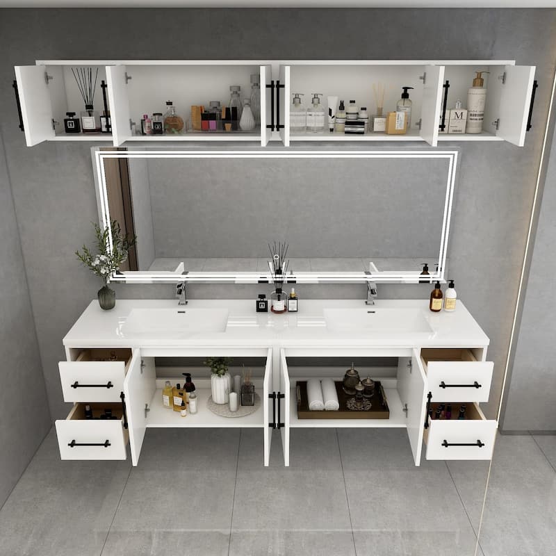 Victoria 84'' Wall-Mounted Double Sink Vanity Set with LED light Top Cabinet