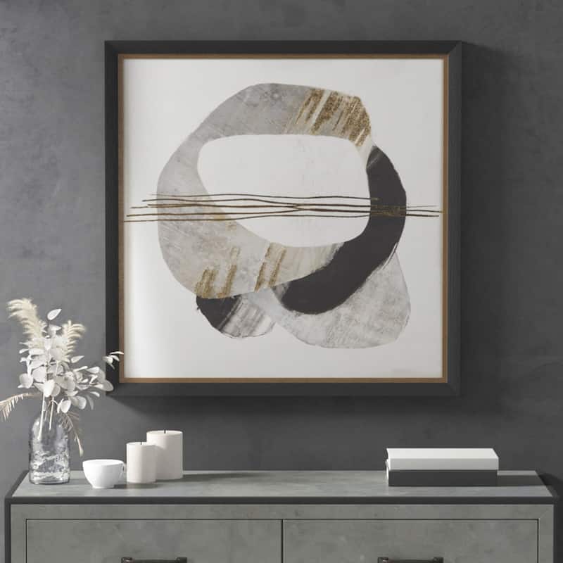 Madison Park Auric Beam Gold Foil Abstract Framed Canvas Wall Art - Black