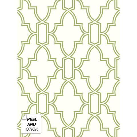 NextWall Green and White Tile Trellis Peel and Stick Wallpaper - 20.5 in. W x 18 ft. L