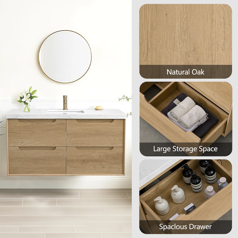 24"36"48"60"72"84" Floating Bathroom Vanity with Engineered Top Rectangulare Sink Solid Wood