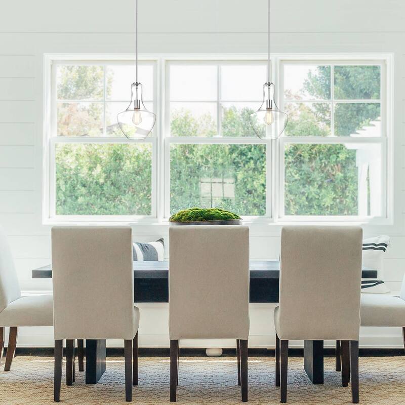 1-Light Modern Chrome 10 in. Pendant with Clear Glass Shade