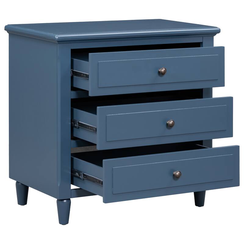 3-Drawer Nightstand Storage Wood Cabinet - blue MDF