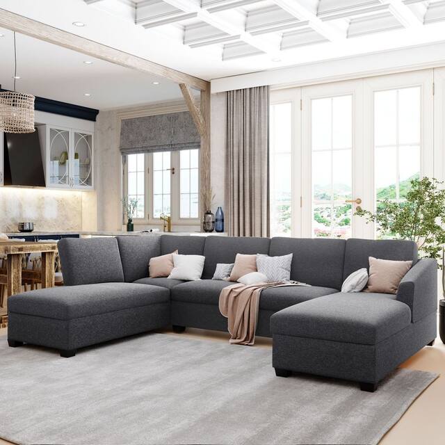 Modern U Shaped Oversized Chaise Sofa - Grey