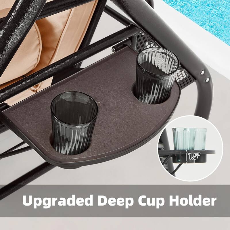 Outdoor 3-Seat Porch Swing with Adjustable Canopy & Cup Holder,Porch Swing Glider Chair, Heavy-Duty Steel Frame