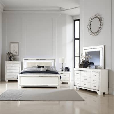 Alen 3 Pc Full Size Bedroom Set, Button Tufting, Mirror Trim, Black