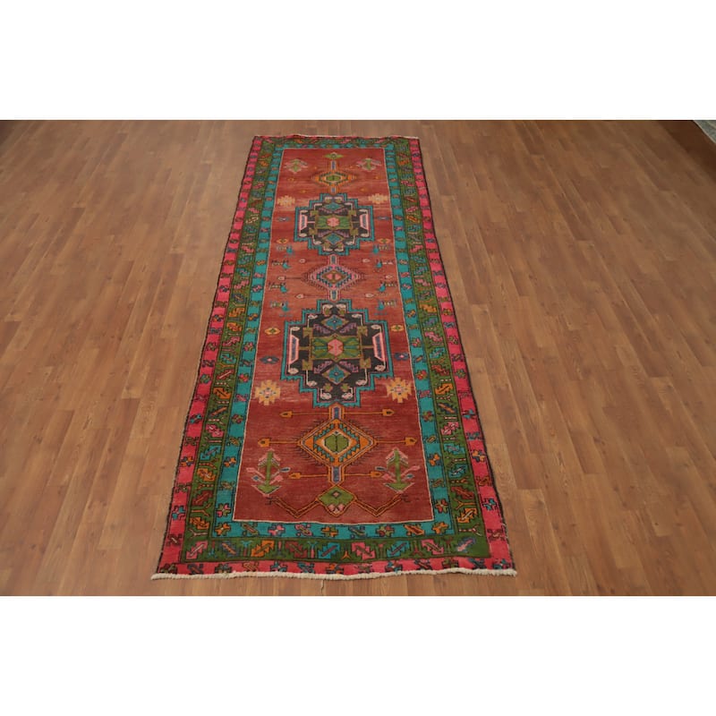 Hand Knotted Oriental 100% Wool Carpet Traditional Geometric Oranges & Rust Ardebil Runner Rug - 10' 2'' X 3' 9''
