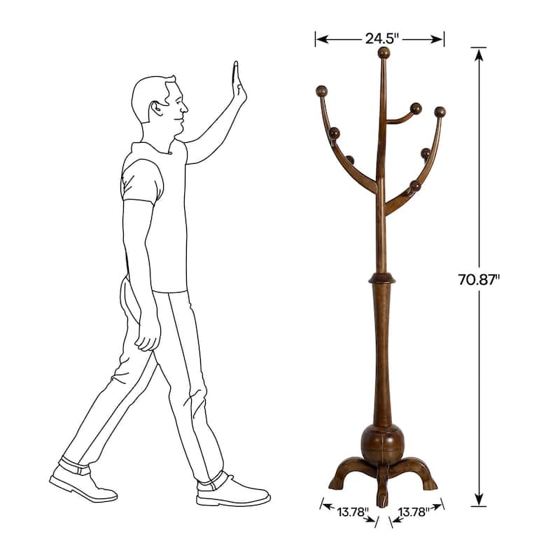 Tree-branch Rubberwood Freestanding Coat Rack with 8 Hooks - 24.5"W x 70.87"H