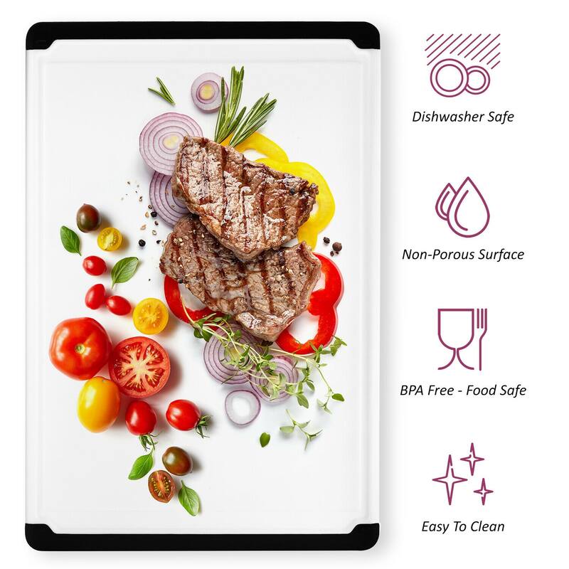 Plastic Cutting Boards - Large 18 x 12 Inch Rubber Cutting Board with Juice Grooves, Non-Slip, Dishwasher Safe Cutting Boards