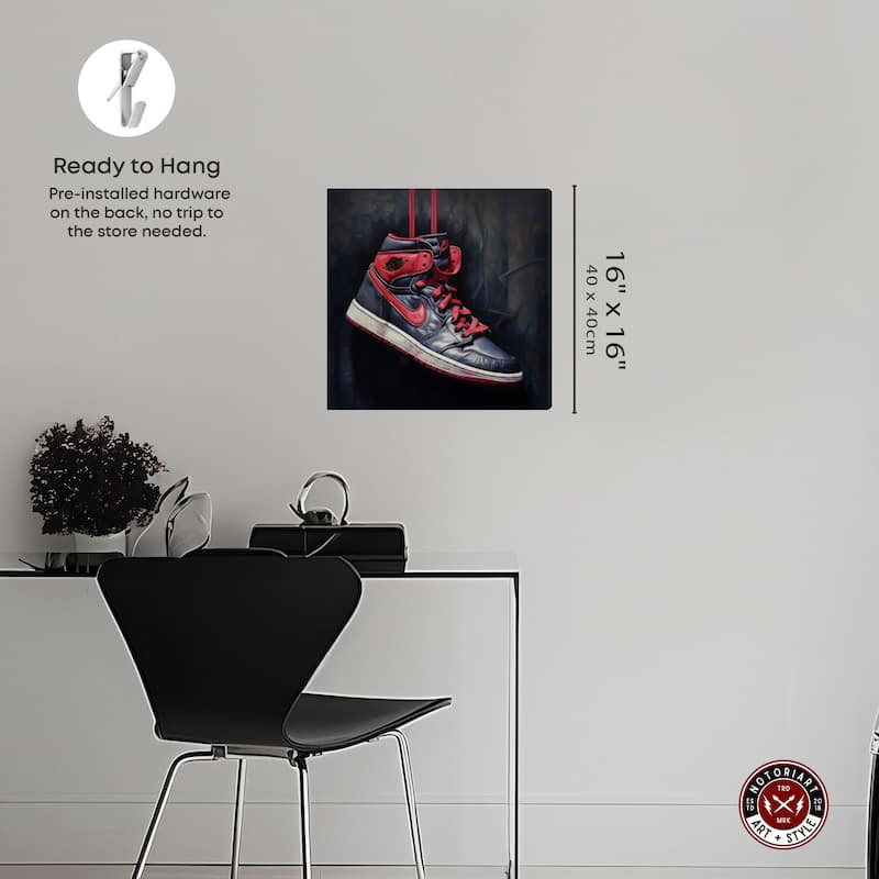Notoriart Black And Red Hanging Sneaker Gallery Wrapped Sneaker 1 Piece Canvas Wall Art