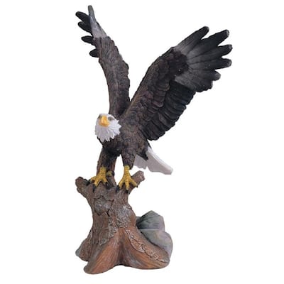 Q-Max 7"H Eagle Landing on Tree Trunk Statue Wild Animal Decoration Figurine