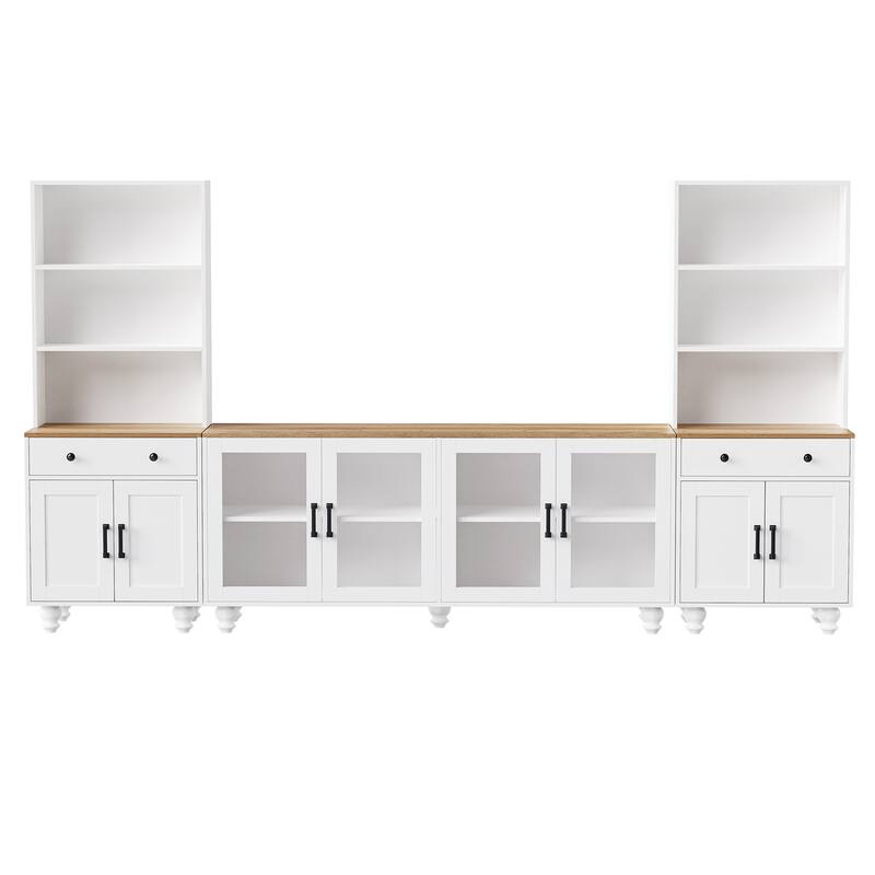 Entertainment Center for TVs Up to 70" with Adjustable Shelves, Tempered Glass Doors, Bookshelves & Storage Cabinets