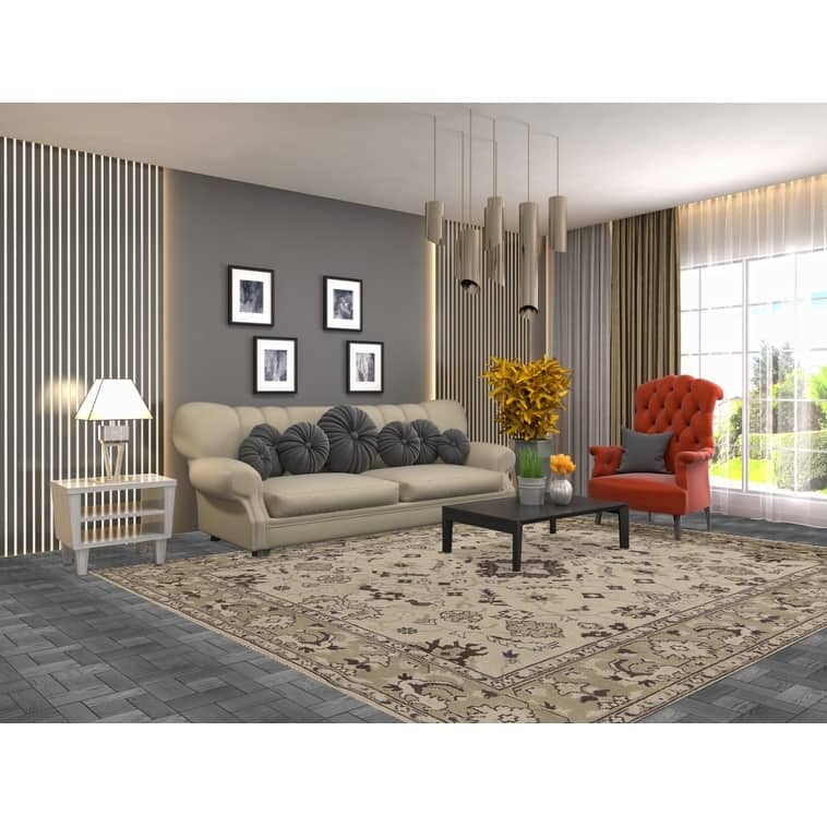 Earth Tone Oushak Area Rug Hand-Knotted Oriental Wool Carpet - 8'1" x 10'0"