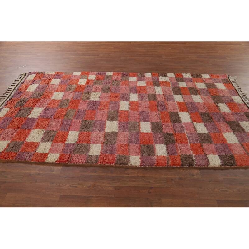 All-Over Checkered Moroccan Oriental Area Rug Handmade Wool Carpet - 5'1" x 6'6"