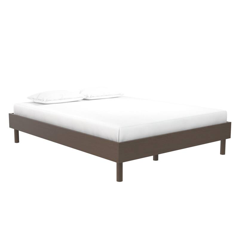 Roomfitters Cologne Tool-Less Wood Platform Bed Frame, Low Profile Rustic Design, Walnut