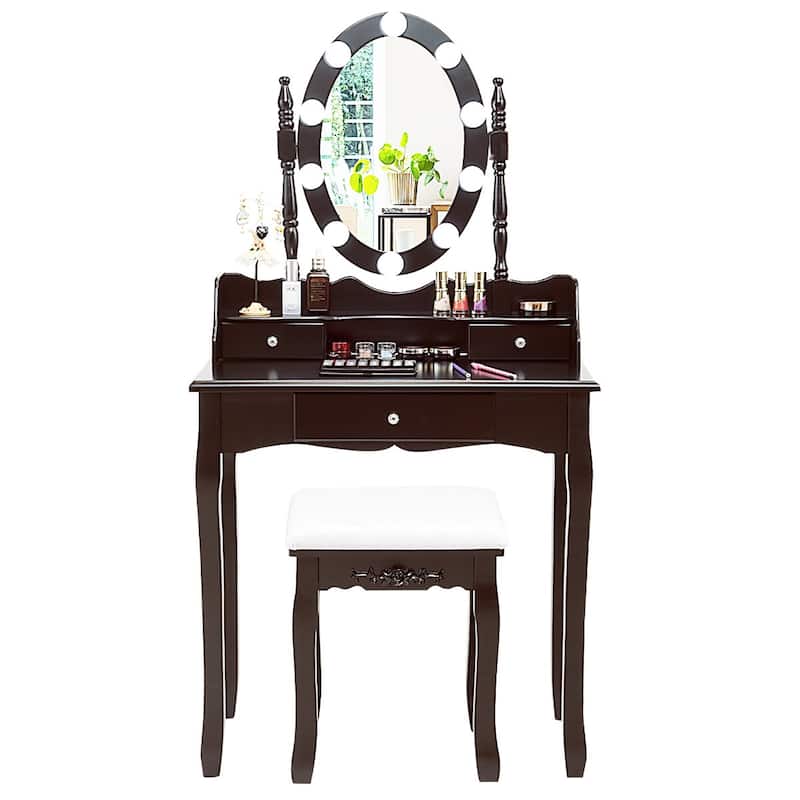 Costway Makeup Vanity Dressing Table 10 Dimmable Bulbs WhiteBlackBrown