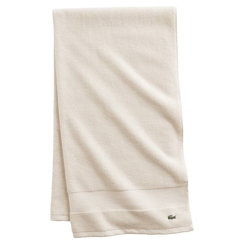 Lacoste Heritage Supima 100% Cotton Bath Towel, Hand Towel, Wash Cloth, and Bath Sheet - Chalk - Bath Sheet