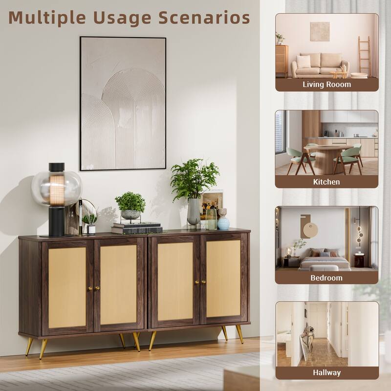 Futzca Storage Cabinet, Rattan Cabinet with Adjustable Shelf
