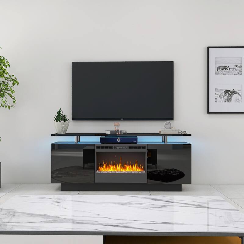 63" Modern Fireplace TV Stand with Storage for TVs Up to 50"