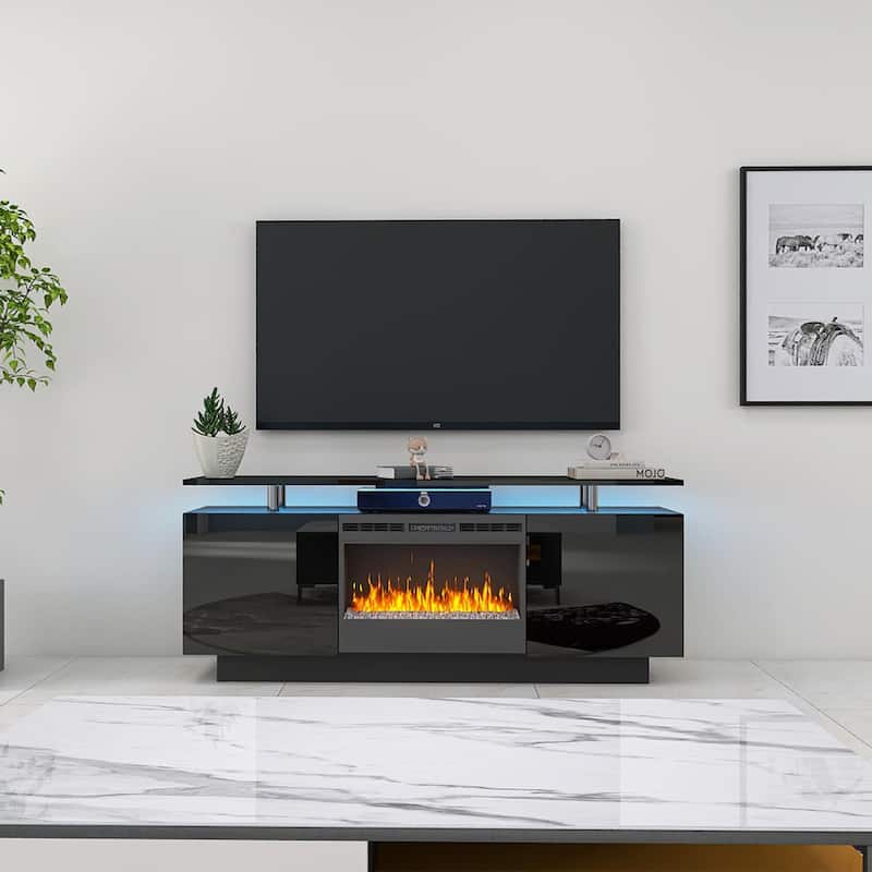 Modern 63" Fireplace TV Stand with Tiers Storage Space for TVs Up to 50"