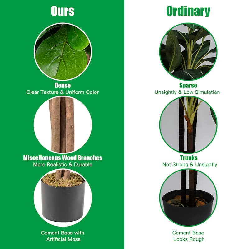 4 FT Fake Fiddle Leaf Fig Tree Artificial Tree Greenery Plants - 4 FT