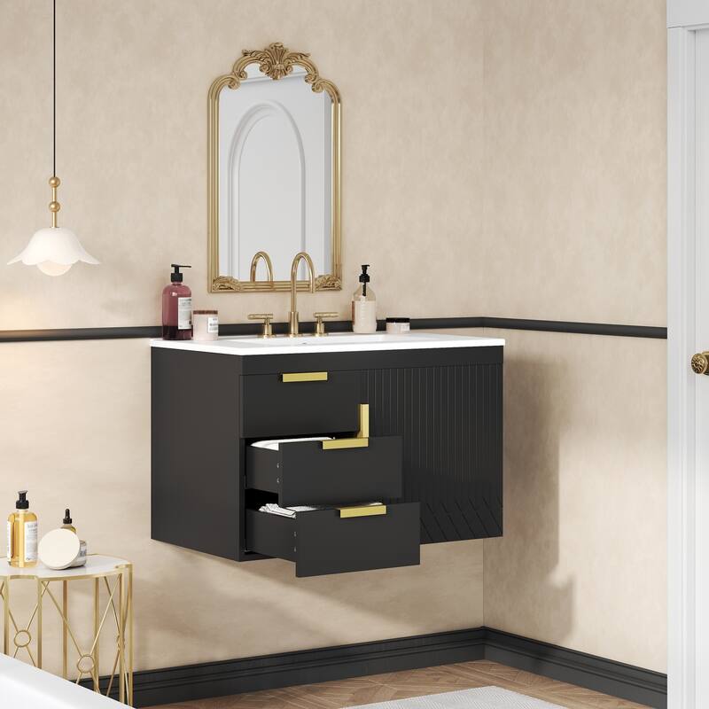 30" Wall Mounted Bathroom Cabinet with Integrated White Ceramic Sink - 30'' x 18.4'' x 20''
