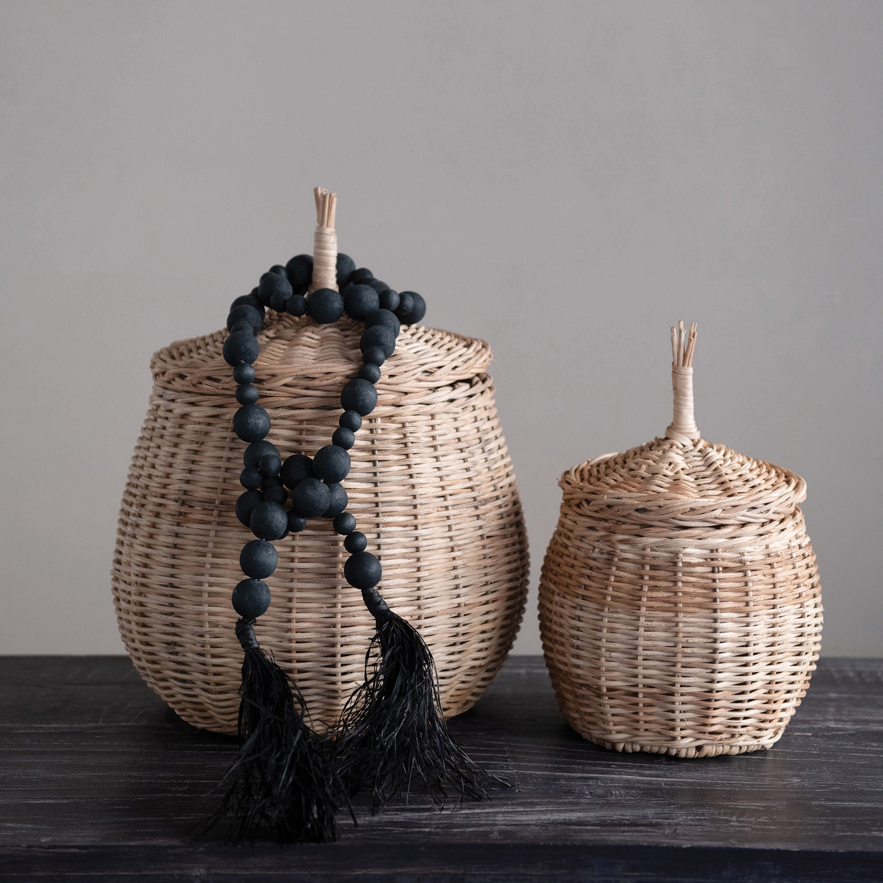 Creative Co Op Hand Woven Wicker Baskets with Lids Set of 2