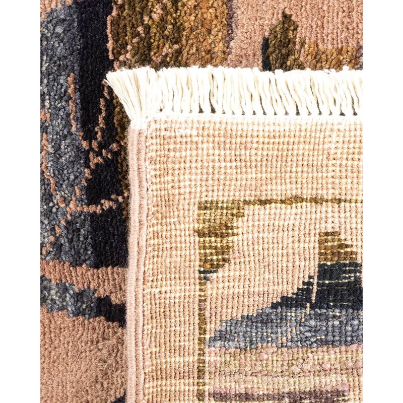 Overton Hand Knotted Wool Contemporary Abstract Brown Area Rug - 6' x 9'