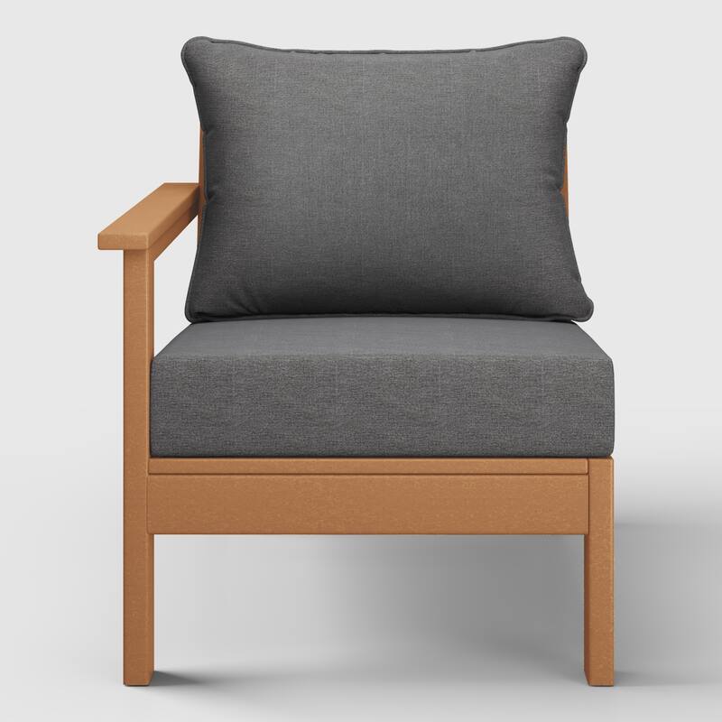 Birchwood All Weather HDPE Outdoor Patio Deep Seating Teak Left Arm Facing Chair With Cushions (1-Piece)