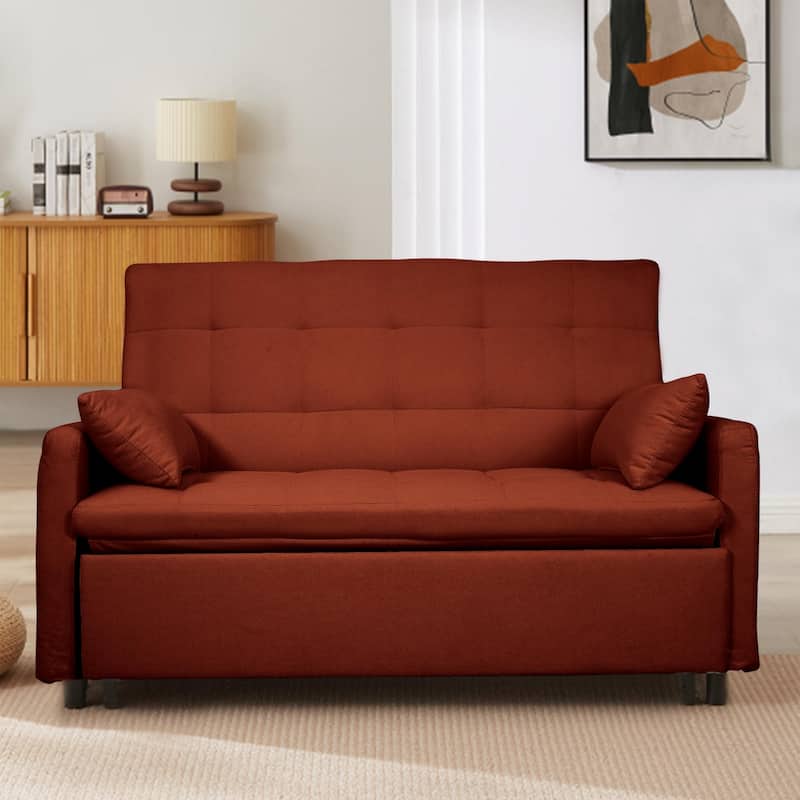GDFStudio - Linen Convertible 61" Sofa Bed with Adjustable Backrest - Red