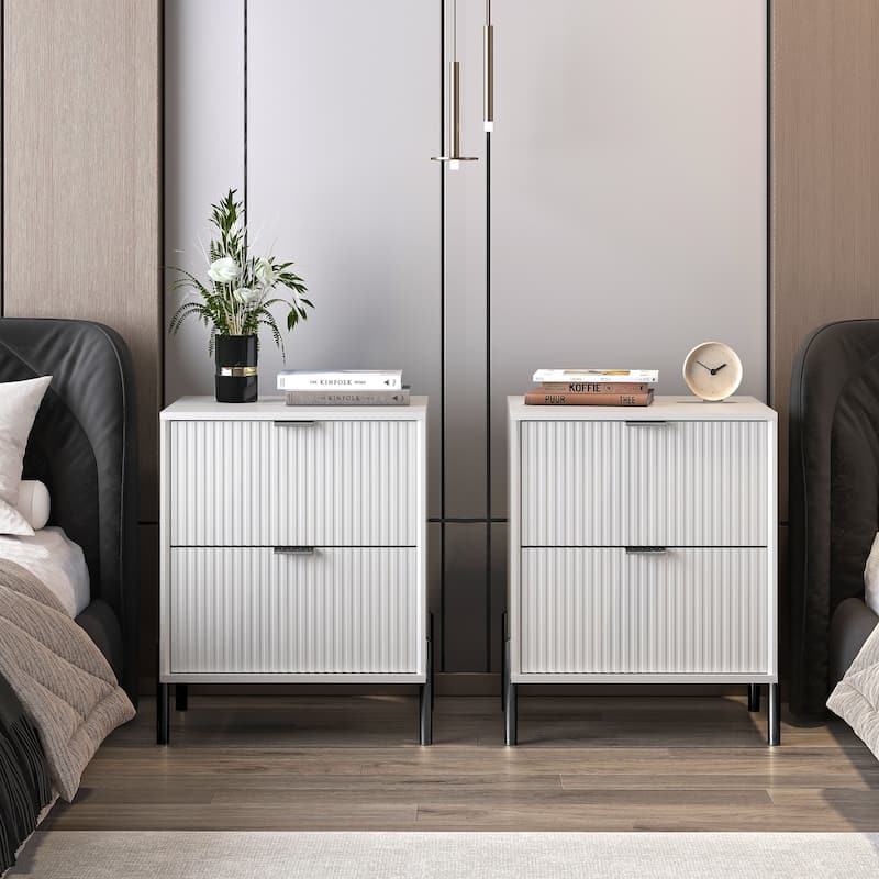 Modern 2-Drawer Nightstand Bedside Table End Table Furniture - Off-White (2-set)