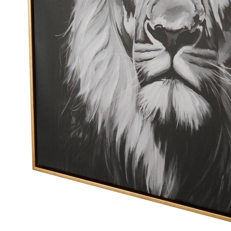 Polystone Lion Shaded Framed Wall Art with Gold Jeweled Crown - Black - Roche River Decor