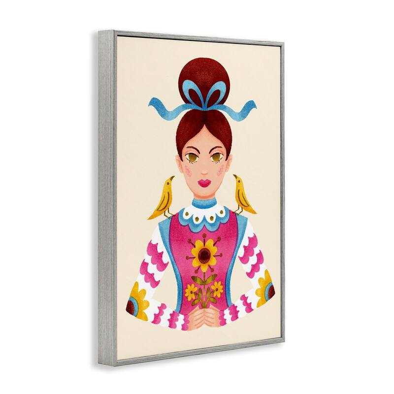 Stupell Brunette Girl with Birds Framed Giclee Art Design By Hannah Moren