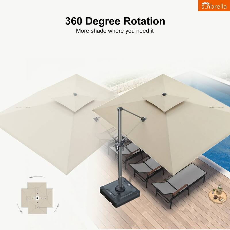 PURPLE LEAF 09x12/10x13 ft Rectangular Heavy Duty Large Offset Hanging 360°Rotation Patio Cantilever Umbrella with Base