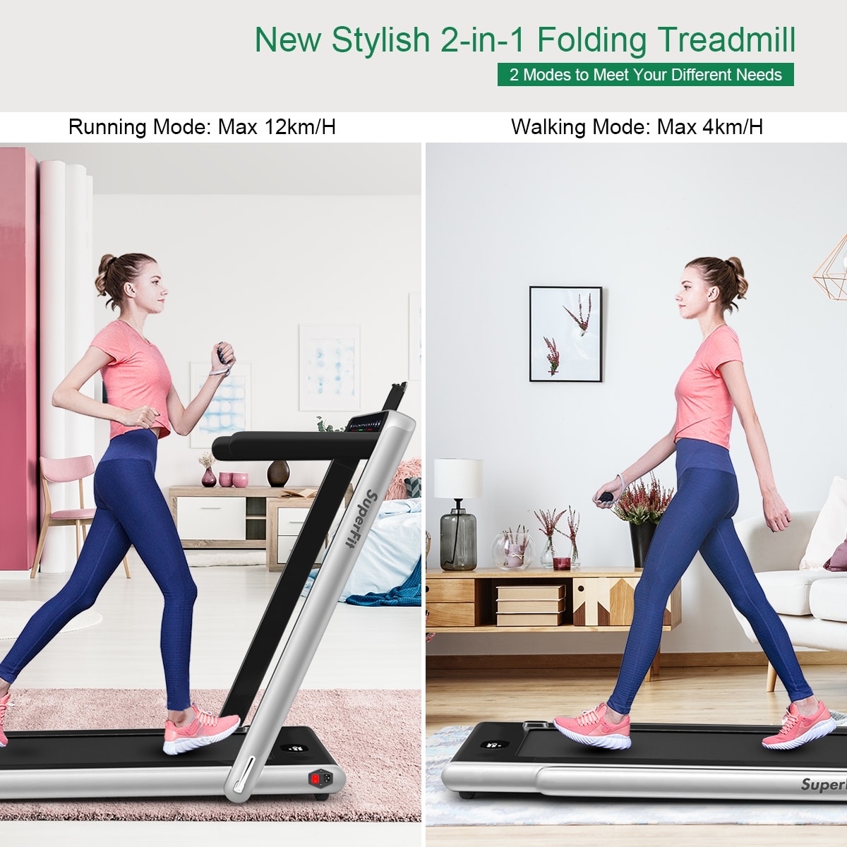 Gymax 2 in 1 Folding Treadmill 2.25HP Running Machine w Dual