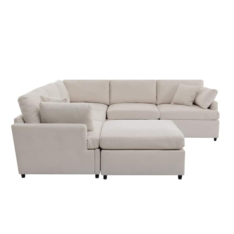 100.4'' Roomy U-Shaped 6-Seat Sectional Sofa with Removable Ottomans and Easy-Clean Cushions for Living Room