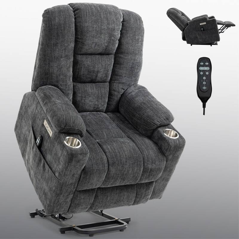 Large Power Lift Recliner with Massage & Heat - Heavy Duty Wide Recliner Chair for Elderly, USB/Type-C Charging, Cup Holders