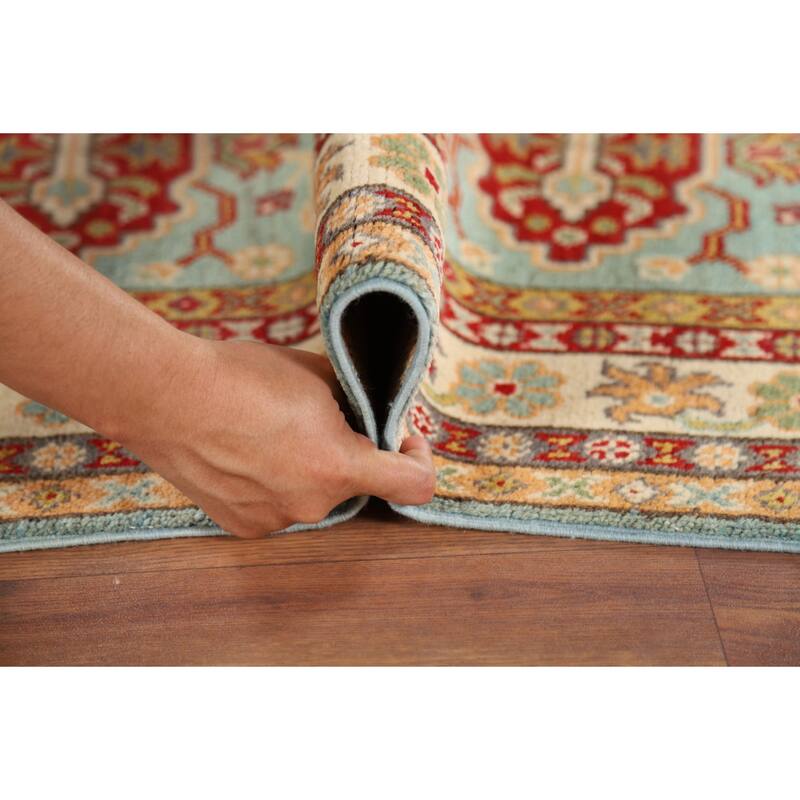Turquoise Kazak Oriental Accent Rug Hand-Knotted Wool Carpet - 2'7" x 4'1"