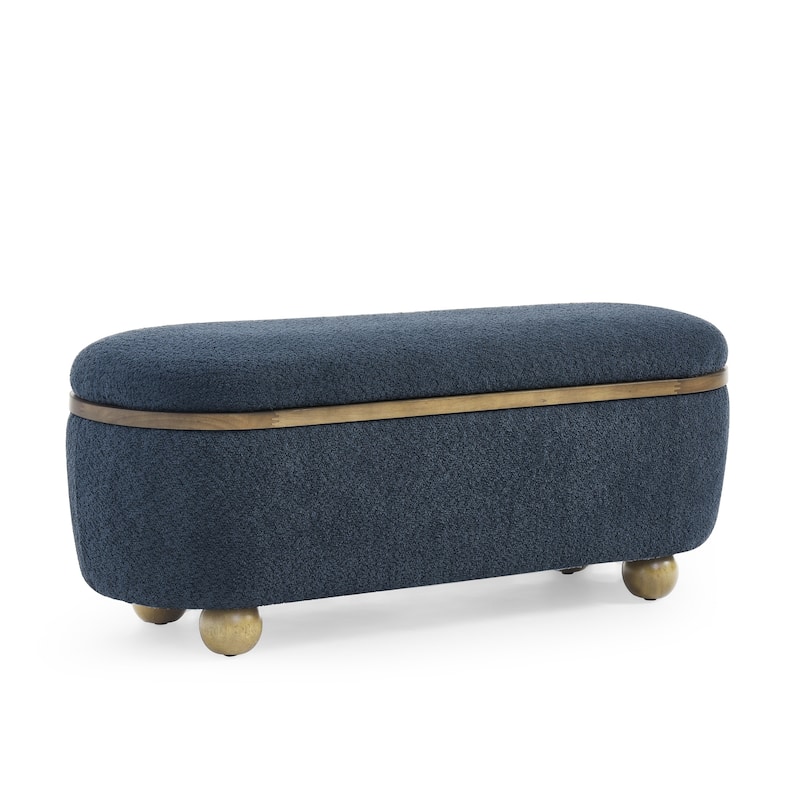 Storage Ottoman Bench for Bedroom, 43" Upholstered Oval Footstool with Hidden Storage, End of Bed Long Velvet Bench
