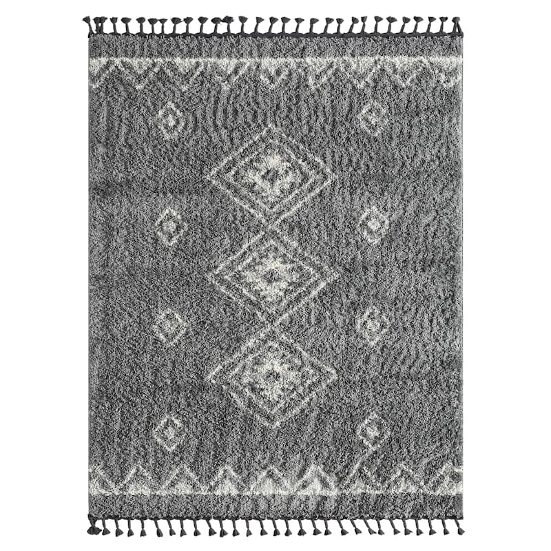 Abani Willow WIL220A Contemporary Grey and Ivory Tribal Shag Area Rug