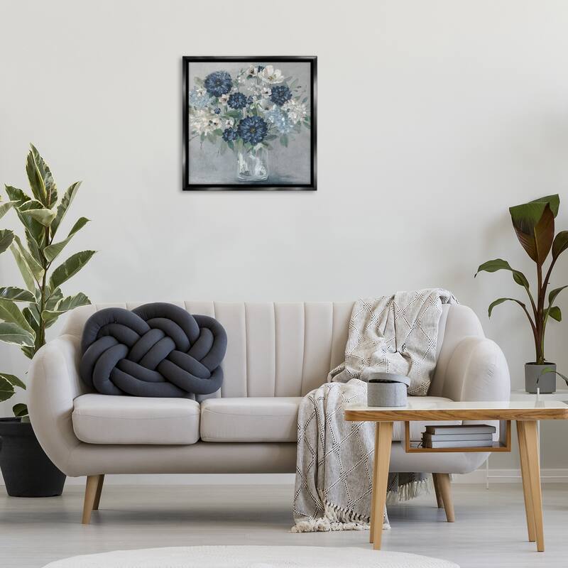 Stupell Blue Mums Mixed Bouquet Framed Floater Canvas Wall Art Design By Carol Robinson