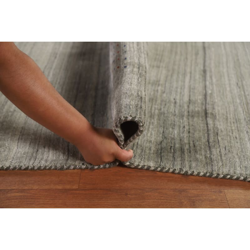 Striped Gabbeh Oriental Area Rug Handmade Green Wool Carpet - 8'10"x 11'7"