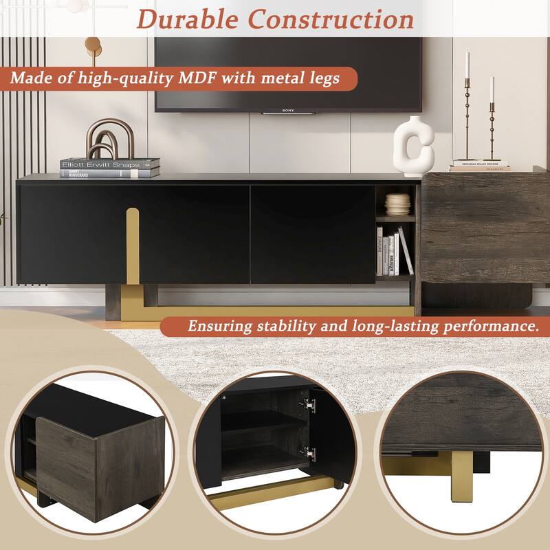TV Stand for TVs up to 70 Inches, L-shaped Metal Base Television Cabinet TV Console with Drawer