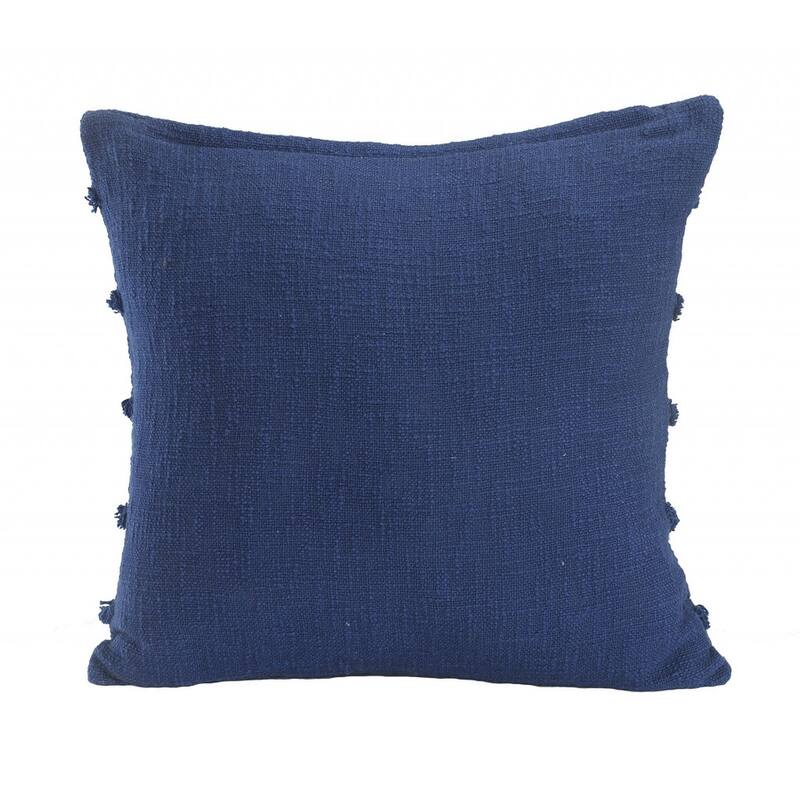 HomeRoots 20" X 20" Deep Blue 100% Cotton Zippered Pillow