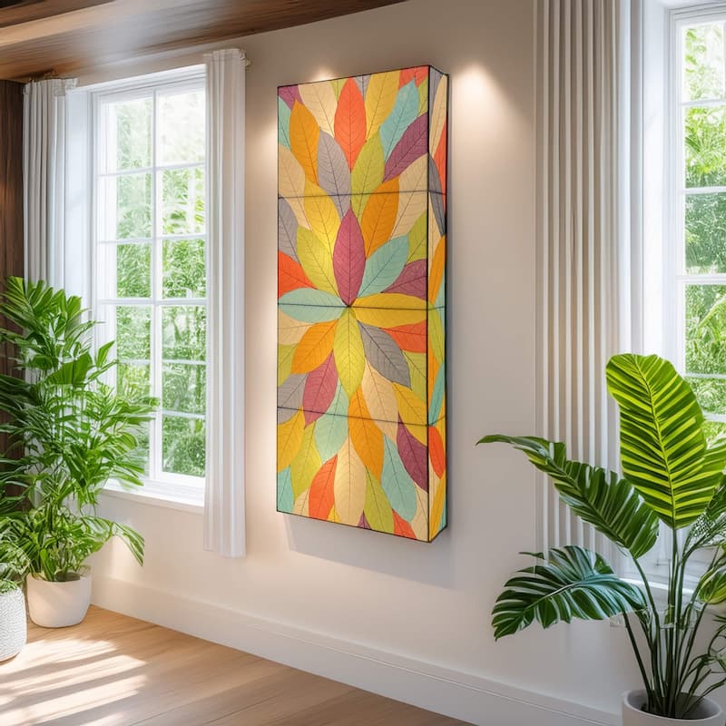 Eangee Handmade Sunburst Panel Wall Lamp, Cocoa Leaves Shade, 22 x 6 x 58 in. - 22 x 58 x 6 in - Natural