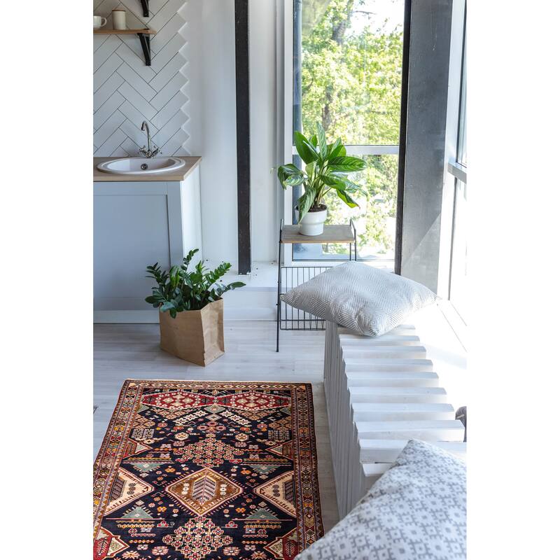 ECARPETGALLERY Hand-knotted Melis Vintage Dark Navy Wool Rug - 4'7 x 9'1